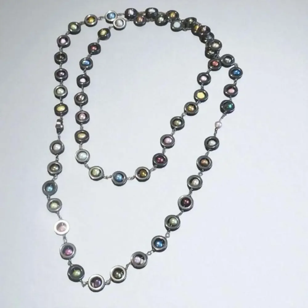 Multicolored Pearl Station Necklace